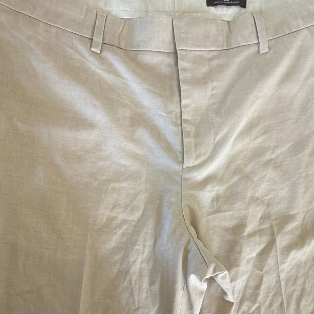 H&M Men's 38x31 Beige Linen Slim Fit Flat Front Straight Leg Dress Pants